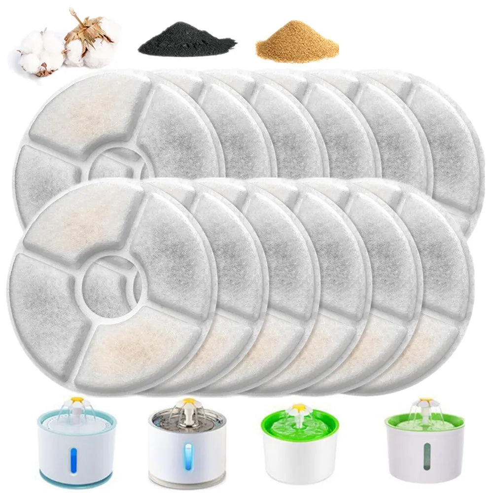 Dog & Cat Fountain Replacement Filters – 4/8/12 Pack for 2.4L Pet Water Dispensers with Pre-Filter Sponges