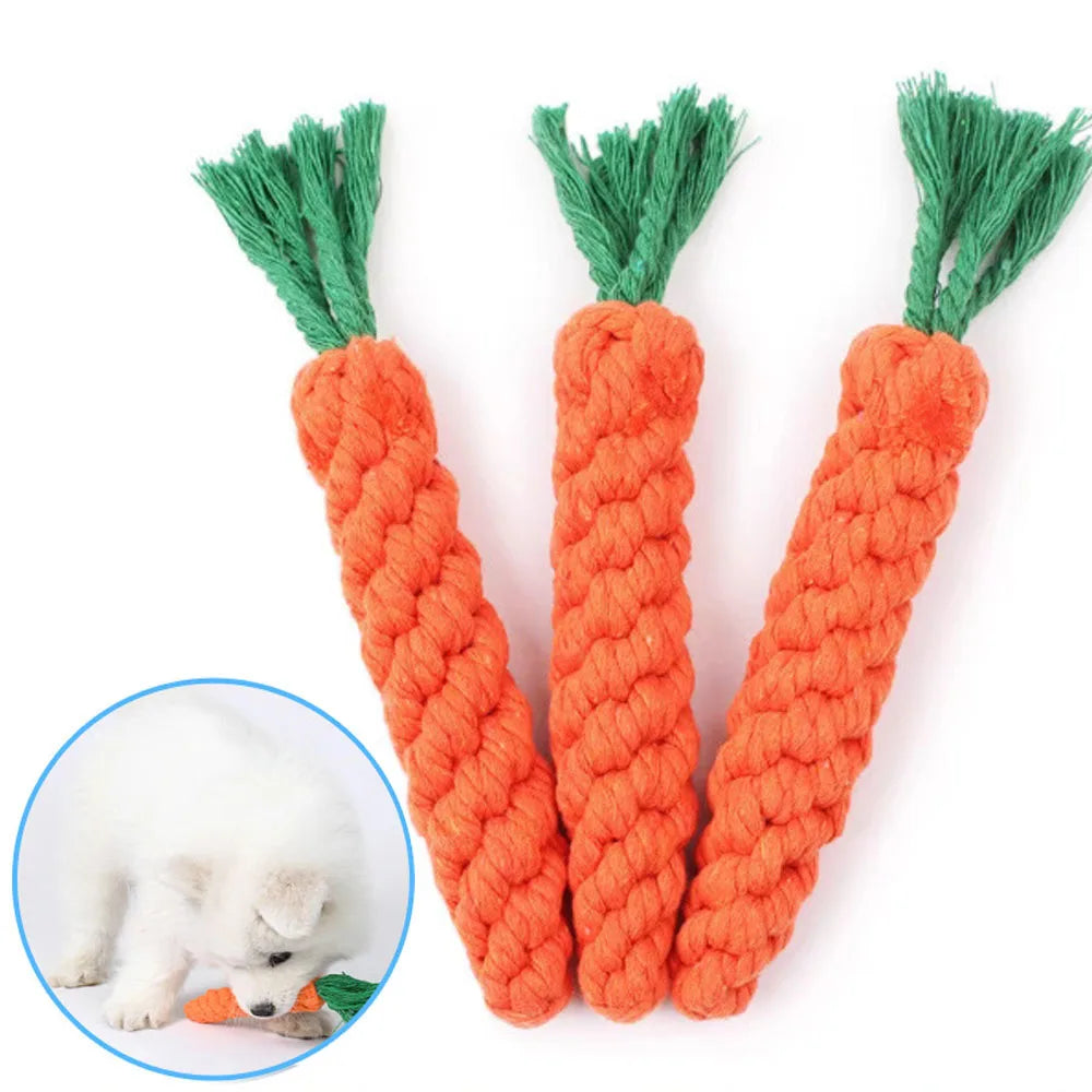 1Pc Carrot Dog Bite Rope Toy – Durable Braided Cotton Chew Toy for Puppies & Small Dogs – Safe, Molar & Teeth Cleaning Toy