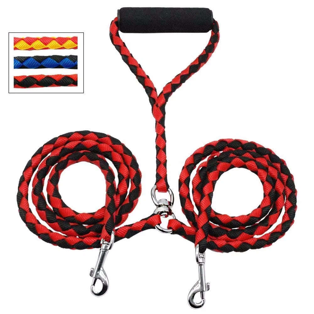 Double Dog Leash – 360° Swivel Tangle-Free Nylon Walking Leash for Two Pets
