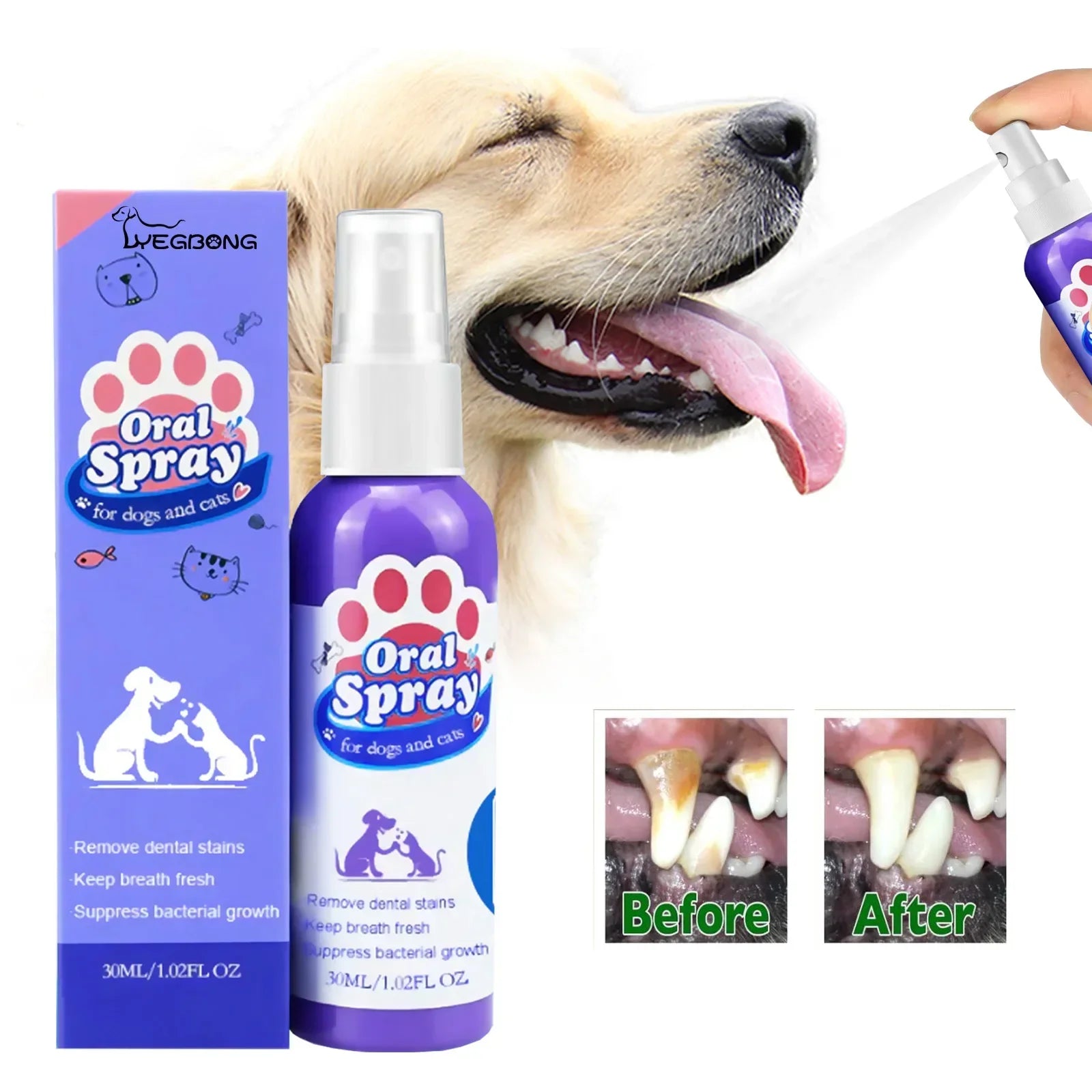 Pet Dental Spray – 30ml Tooth Cleaning & Fresh Breath Spray for Dogs & Cats, Oral Care & Bad Breath Deodorizer