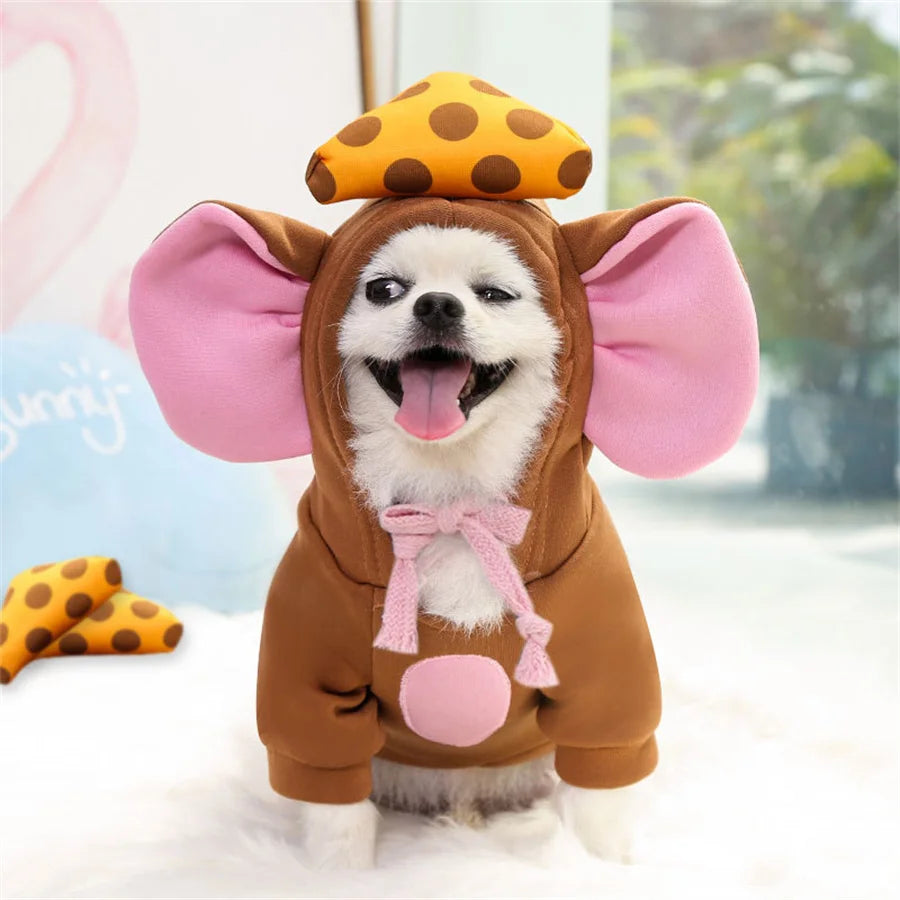 Mouse Hoodie Pet Costume – Funny Winter Cosplay Outfit for Dogs & Cats