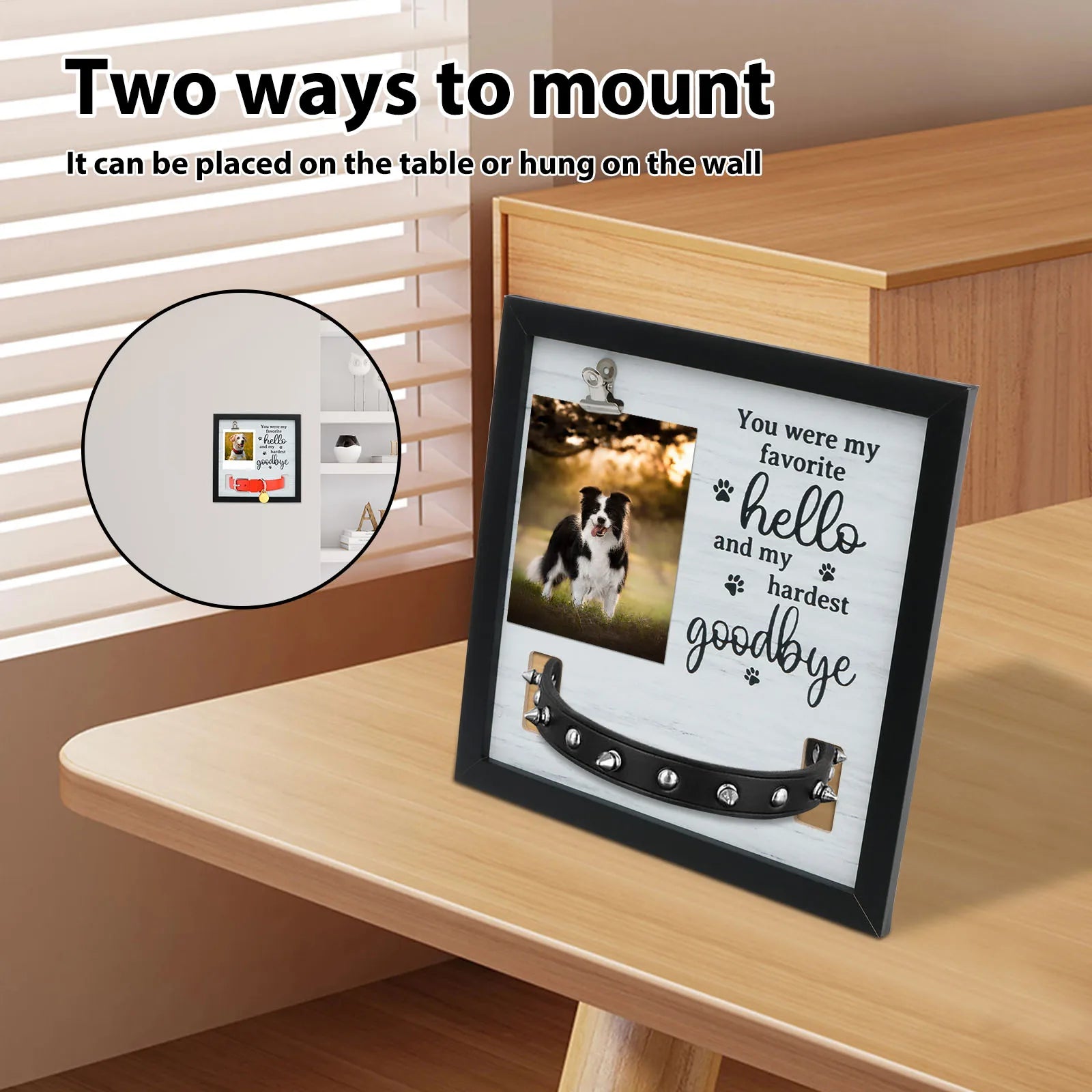 Solid Wood Pet Memorial Photo Frame – Sympathy Gift for Dog & Cat Loss with Hanging Clip & Postcard Display