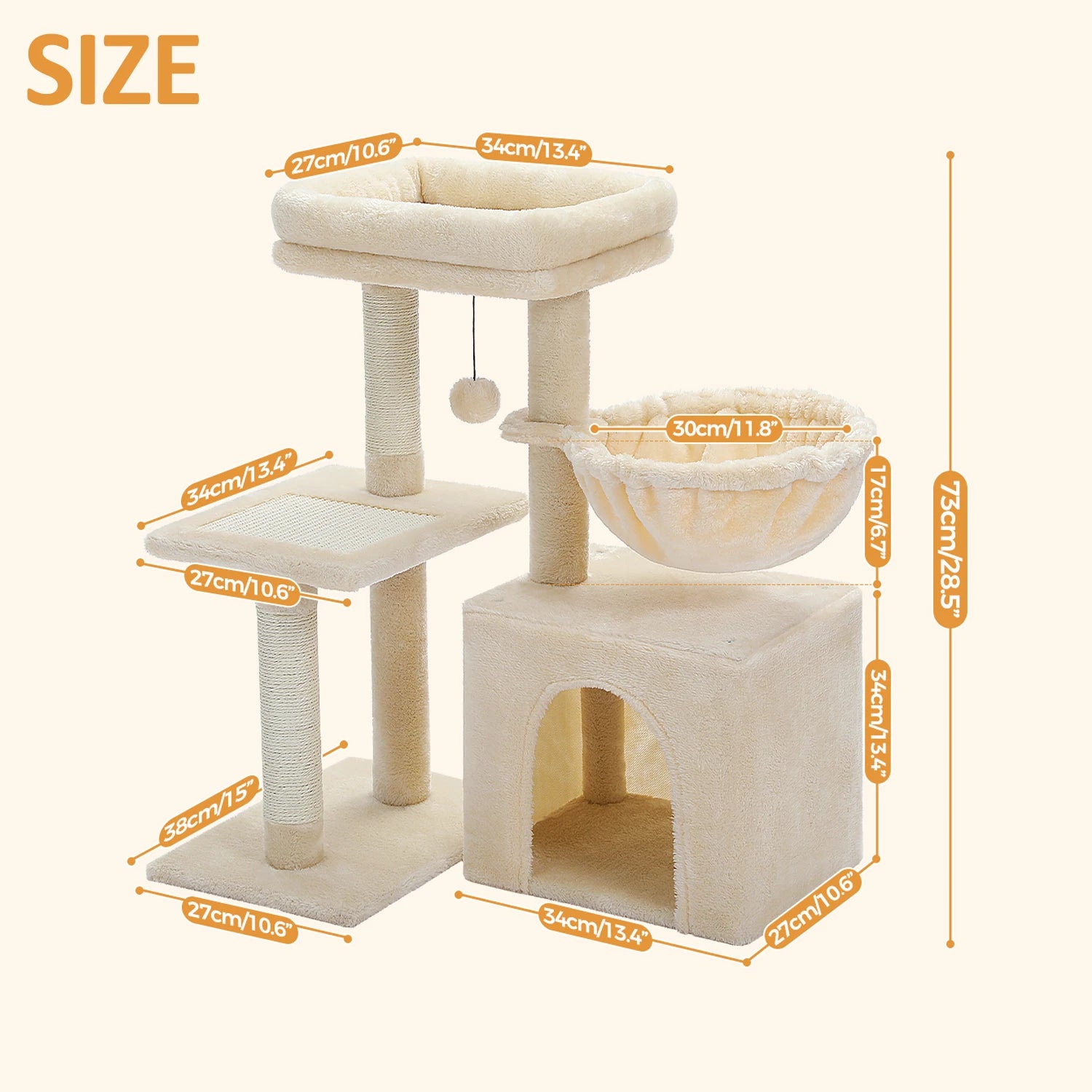 Cat Tree Tower for Indoor Cats – 2 Styles Cat Activity Center with Scratching Posts, Large Hammock & Removable Top Perch (Grey)