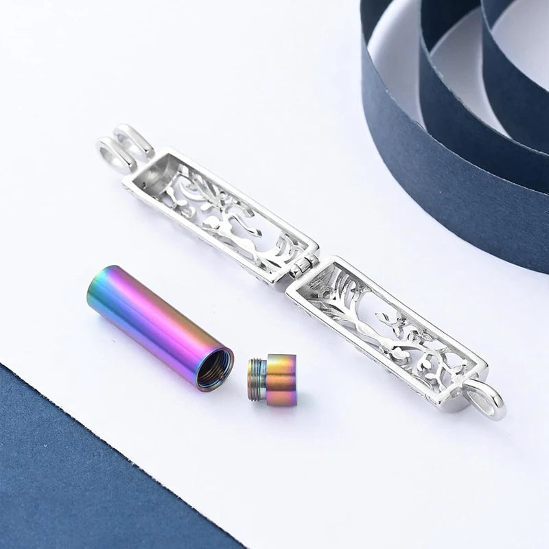Tree of Life Cylinder Cremation Necklace – Memorial Ash Pendant for Men & Women