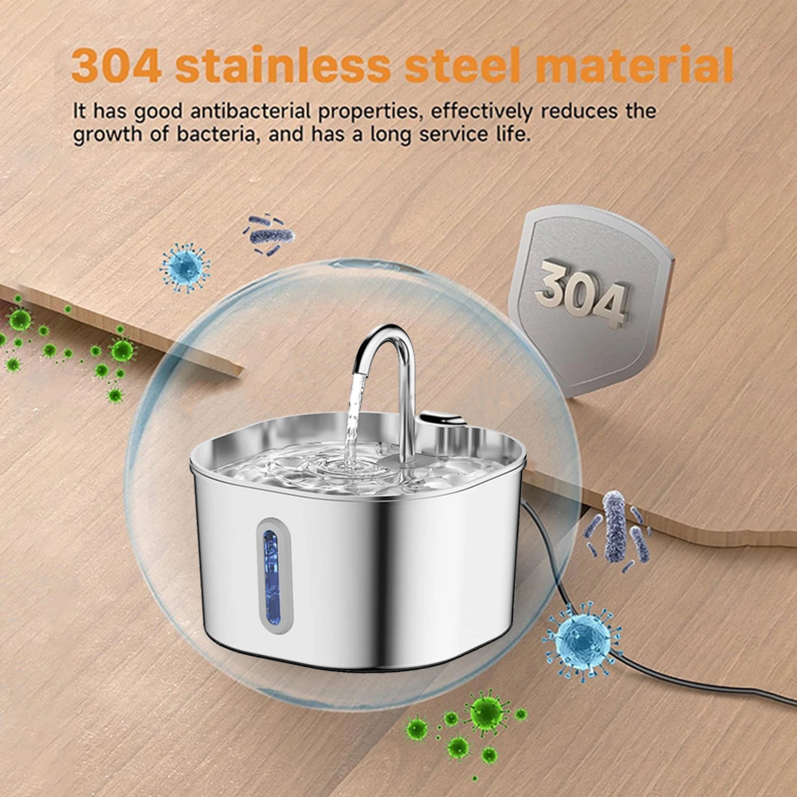 2.2L Stainless Steel Cat Water Fountain – Ultra-Quiet Pet Water Dispenser with Filter for Cats & Dogs