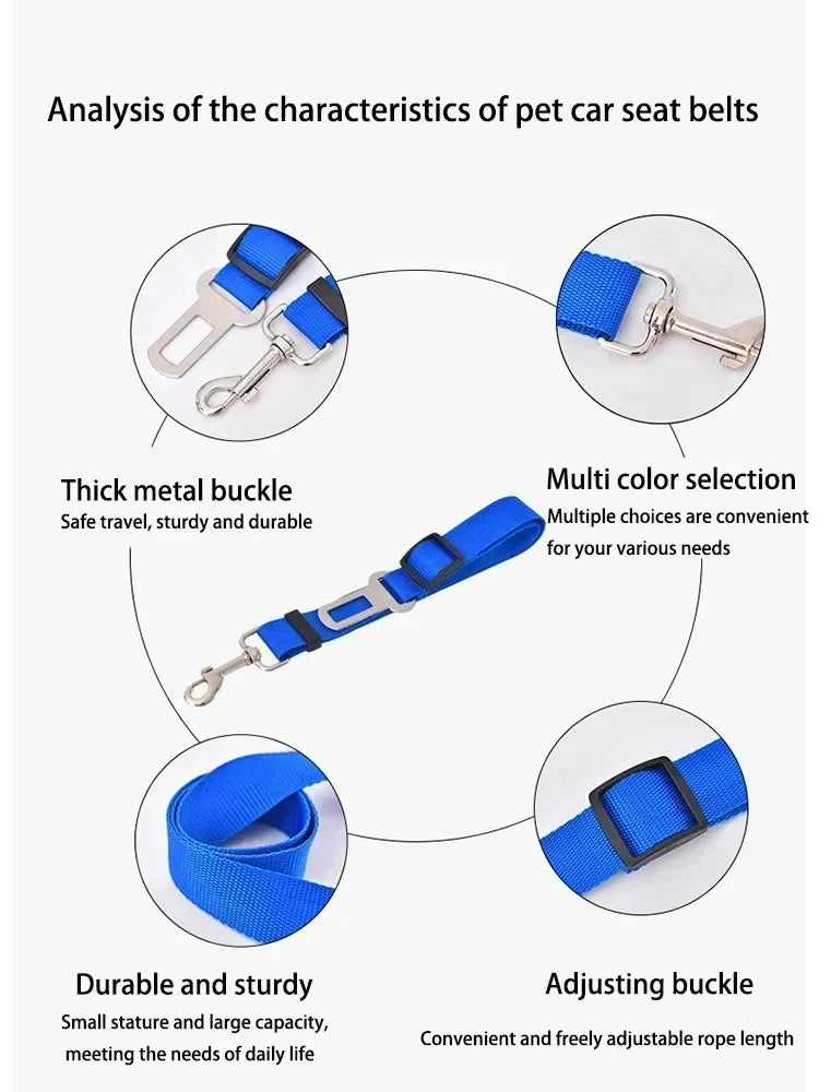Adjustable Pet Car Safety Seat Belt – Dog Traction Rope for Vehicle Travel