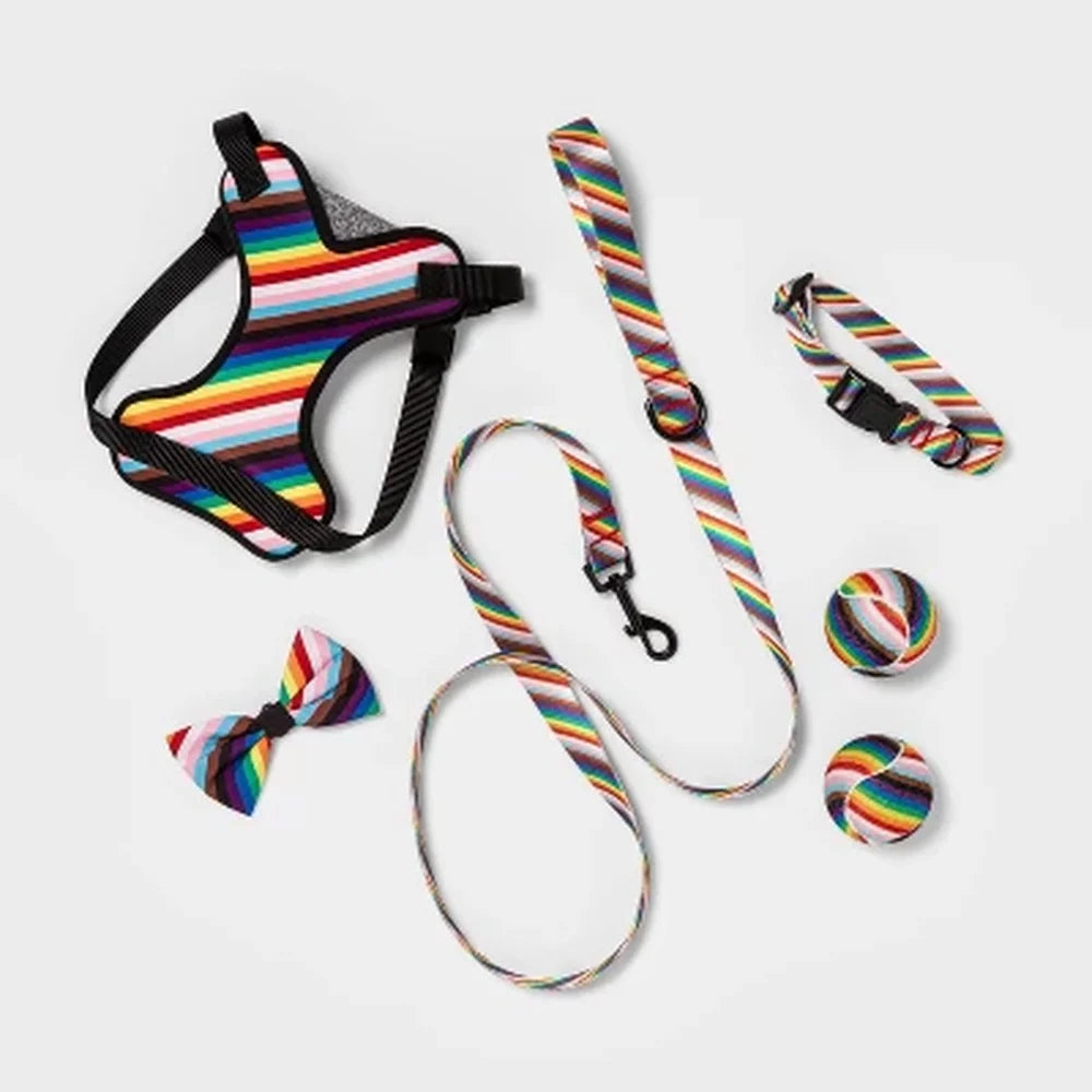 Rainbow Dog Harness – Adjustable Soft Fabric Pet Harness for Pride Celebrations, Secure Fit with Leash Attachment