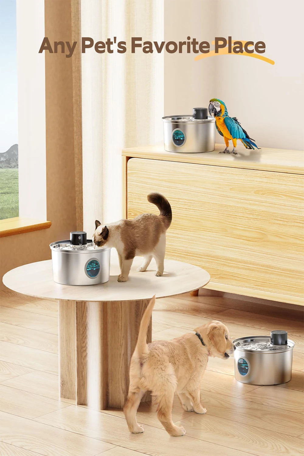 Wireless Stainless Steel Pet Water Fountain – Motion Sensor & Rechargeable