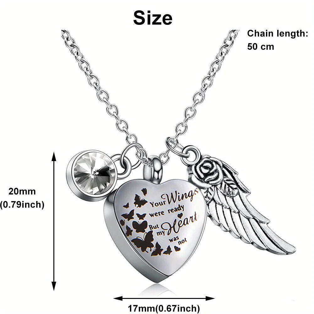 Angel Wing Heart Cremation Urn Necklace – Memorial Keepsake Jewelry for Ashes