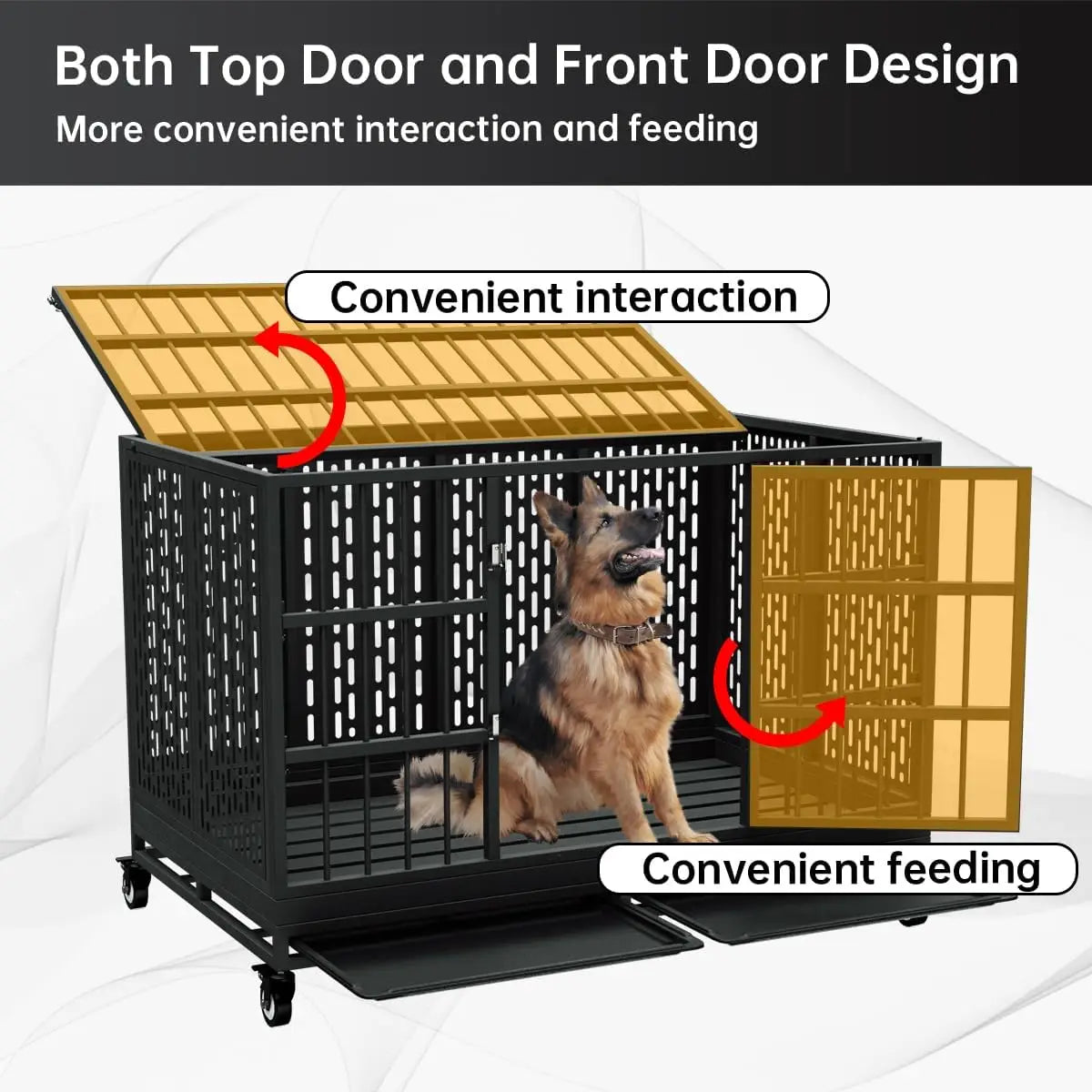 48" Heavy Duty Folding Dog Crate with Wheels – XL Metal Cage for Large Dogs