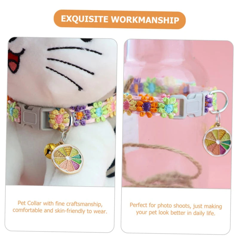 Adjustable Pet Collar with Bell – Colorful Cartoon Footprint Design for Puppies, Dogs & Cats