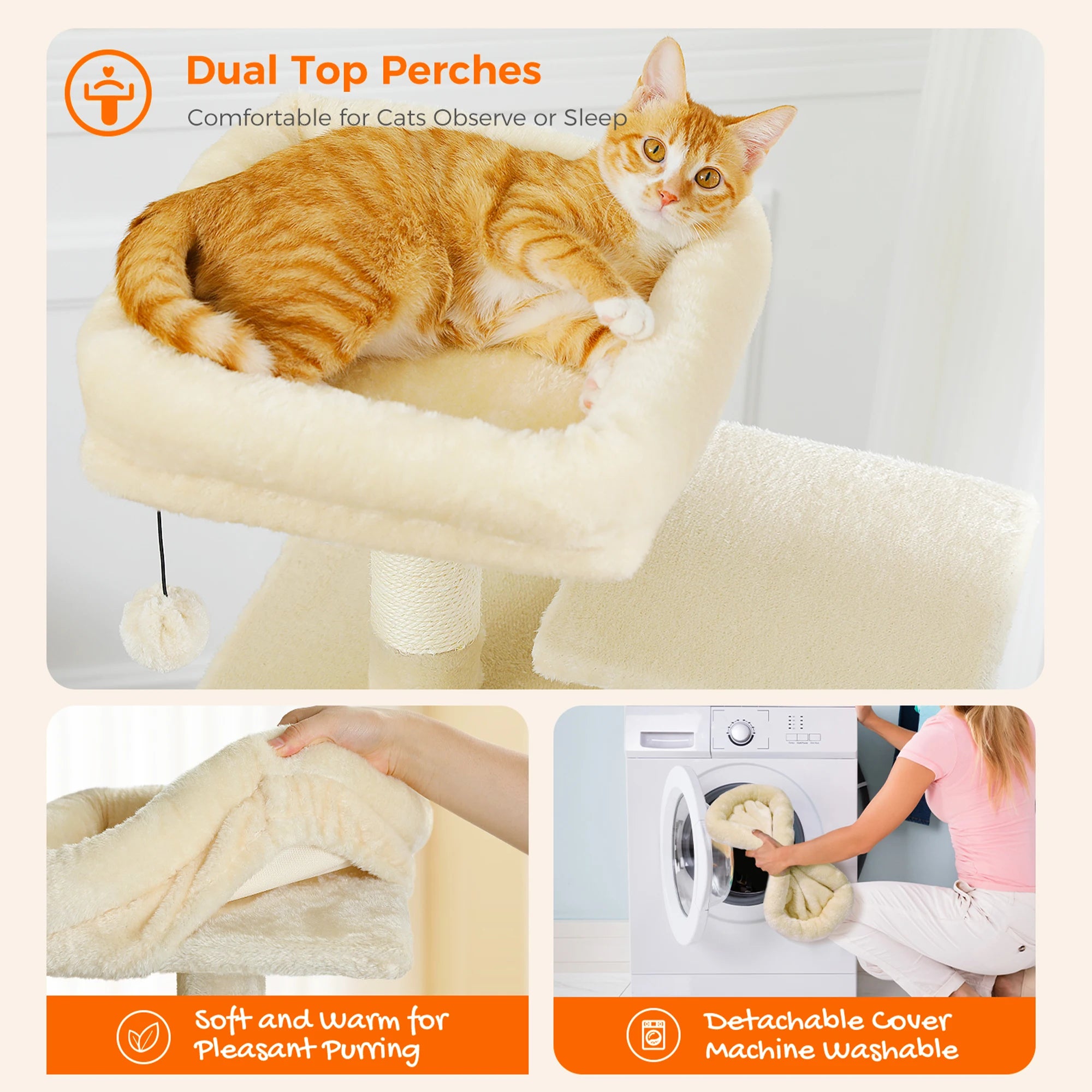 6-Level Multi-Cat Tree Tower with Dual Condos, Double Top Perches, Hammock & 5 Scratching Posts