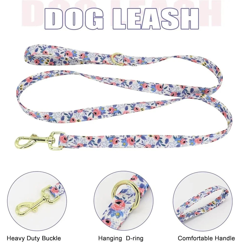 Cute Floral Dog Harness Leash Collar Set – Adjustable Soft Mesh Pet Vest for Puppies and Small Dogs