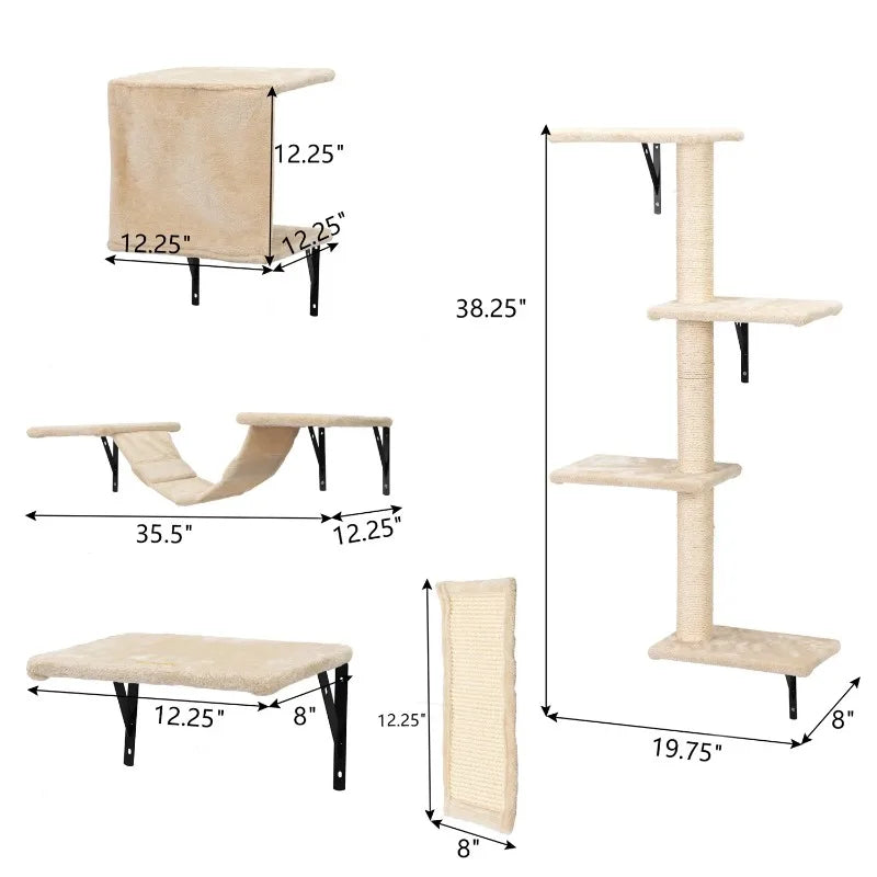 Cat Wall Shelves and Perches Set – Modern Wall-Mounted Cat Tree Tower for Indoor Adult Cats