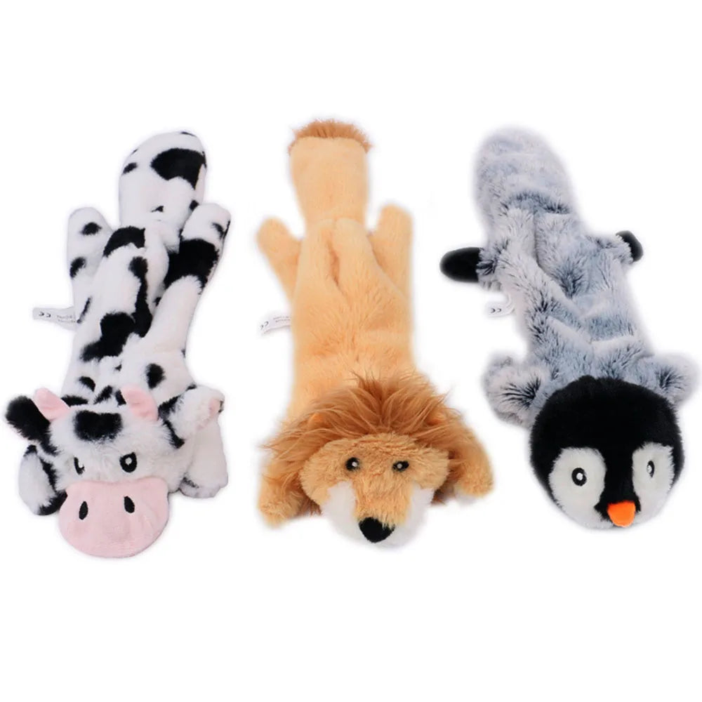 Stuffingless Plush Dog Toy – Durable Squeaky & Crinkle Chew Toy for Dogs (Simulated Animal Design)