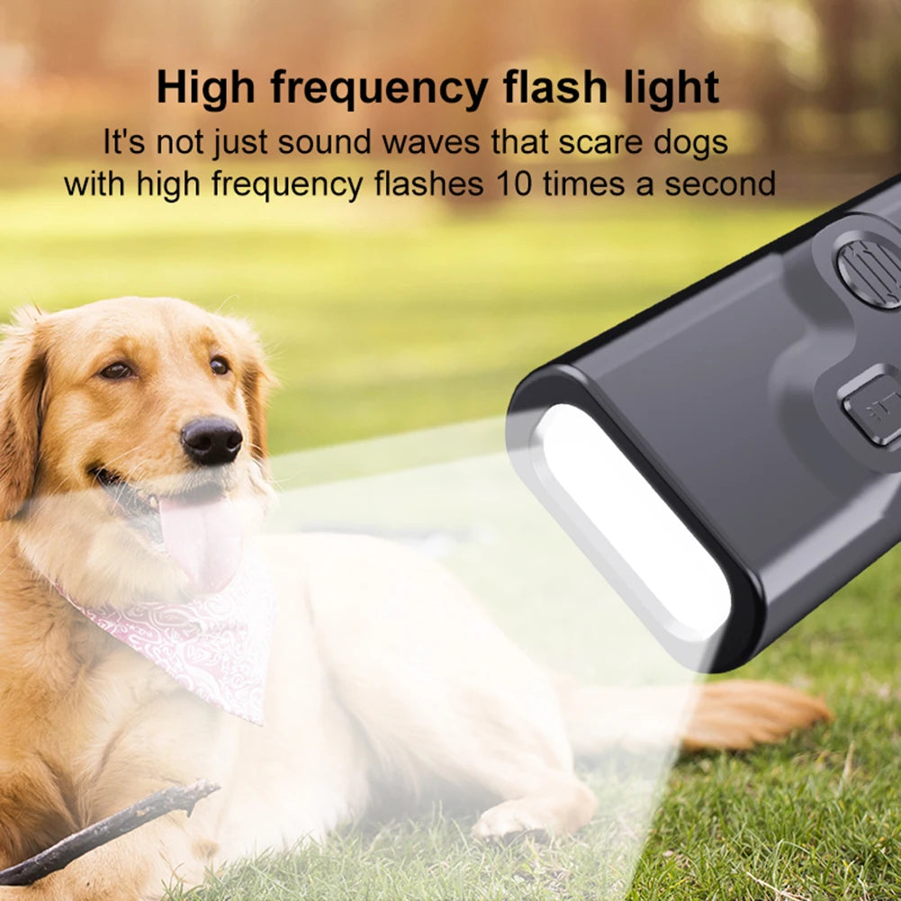 Ultrasonic Dog Bark Control Device – Rechargeable with LED Flashlight