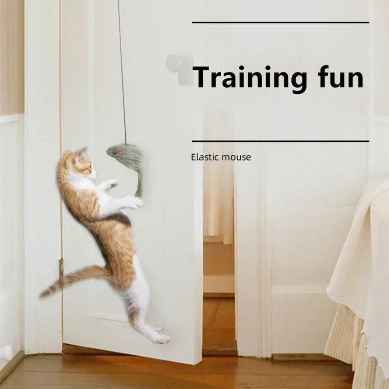 Hanging Simulation Mouse Cat Toy – Retractable Door Teaser with Scratch Rope