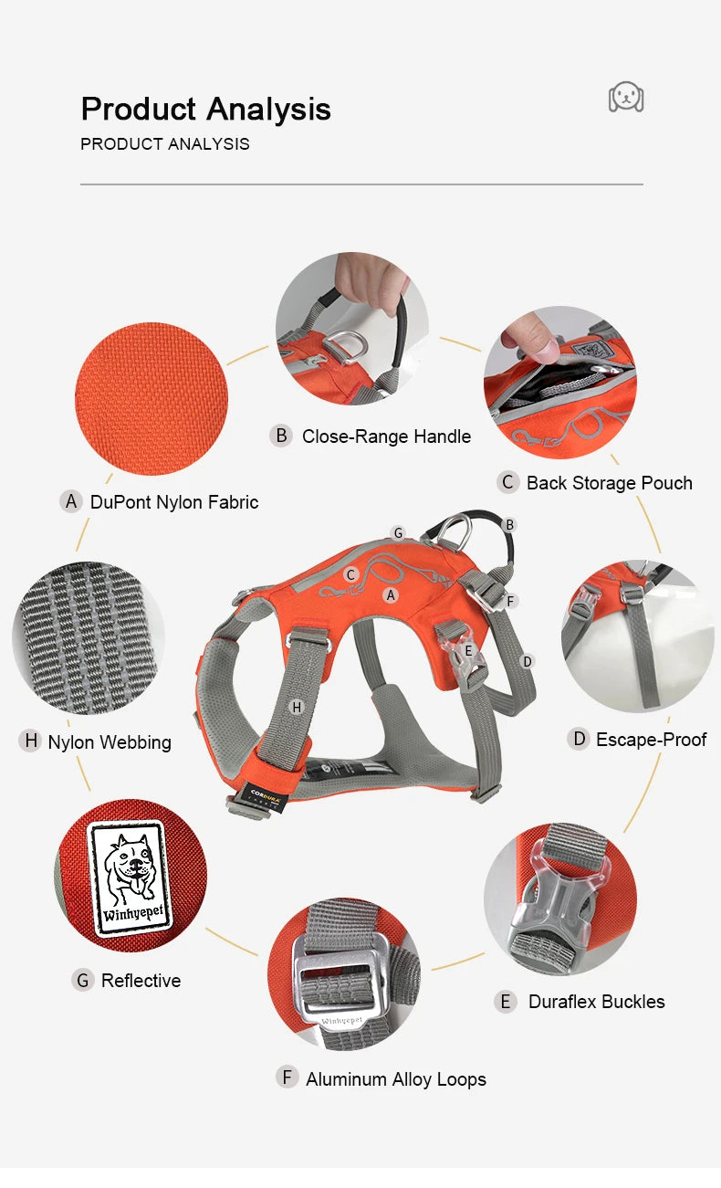 TRUELOVE Escape-Proof Tactical Dog Harness – Training Vest with Zipper Pocket & Control Handle