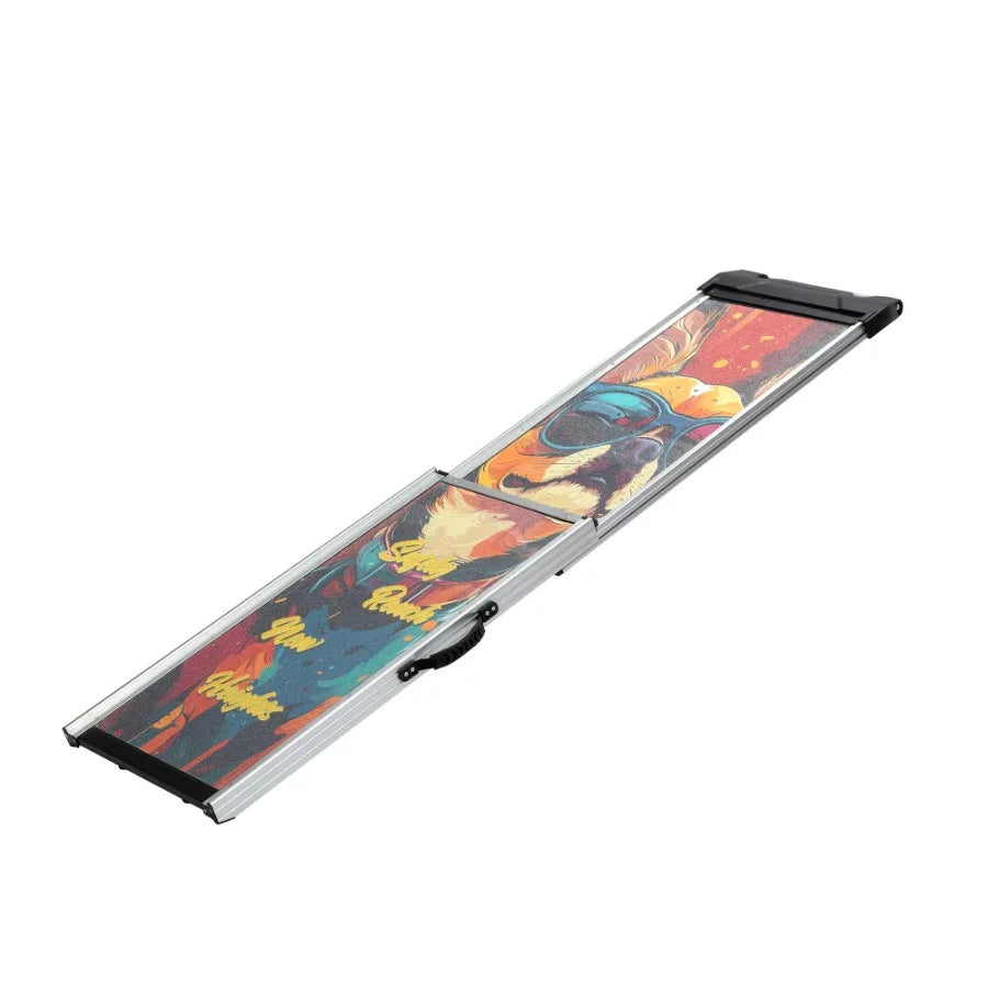 Retractable Aluminum Dog Ramp – Portable Telescoping Pet Steps for Cars, Trucks, and SUVs with Non-Slip Surface – Colorful Pattern