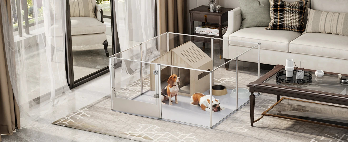 Extra-Large Acrylic Dog Playpen – Transparent Pet Enclosure with Waterproof Whelping Pad for Dogs, Bunnies, Ferrets & Small Animals