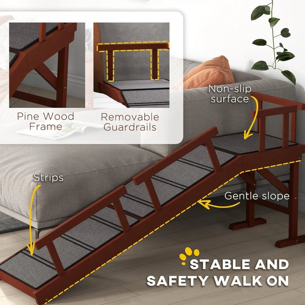 60" Dog Ramp with Removable Guardrails – Non-Slip Pet Ramp for Bed & Couch