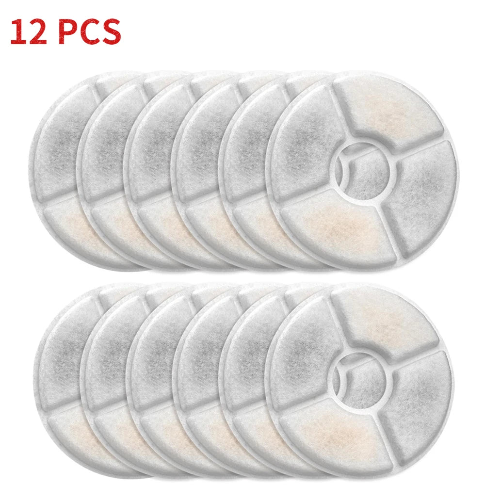 Dog & Cat Fountain Replacement Filters – 4/8/12 Pack for 2.4L Pet Water Dispensers with Pre-Filter Sponges