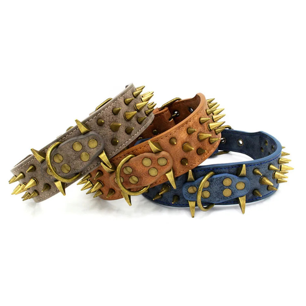 Heavy-Duty Spiked Leather Dog Collar – Wide, Comfortable Protection Collar for Extra Large Dogs