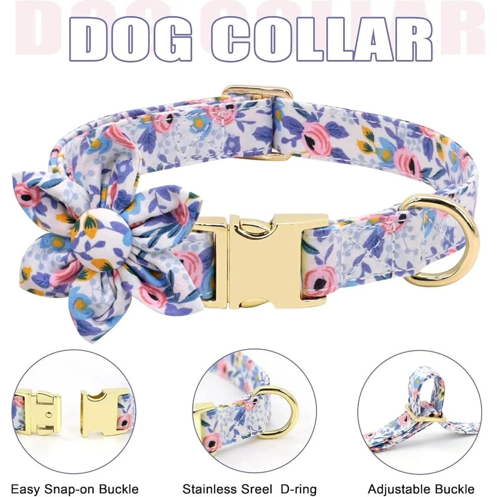 Cute Floral Dog Harness Leash Collar Set – Adjustable Soft Mesh Pet Vest for Puppies and Small Dogs
