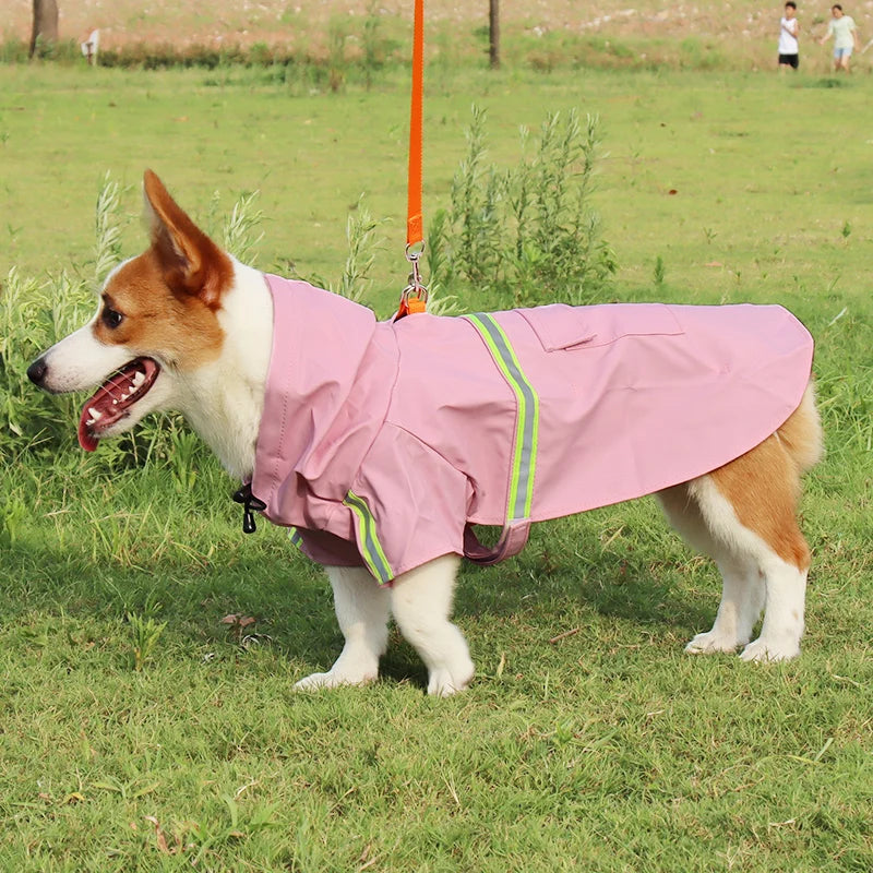 Waterproof Dog Raincoat – Hooded Reflective Cloak for Large Dogs