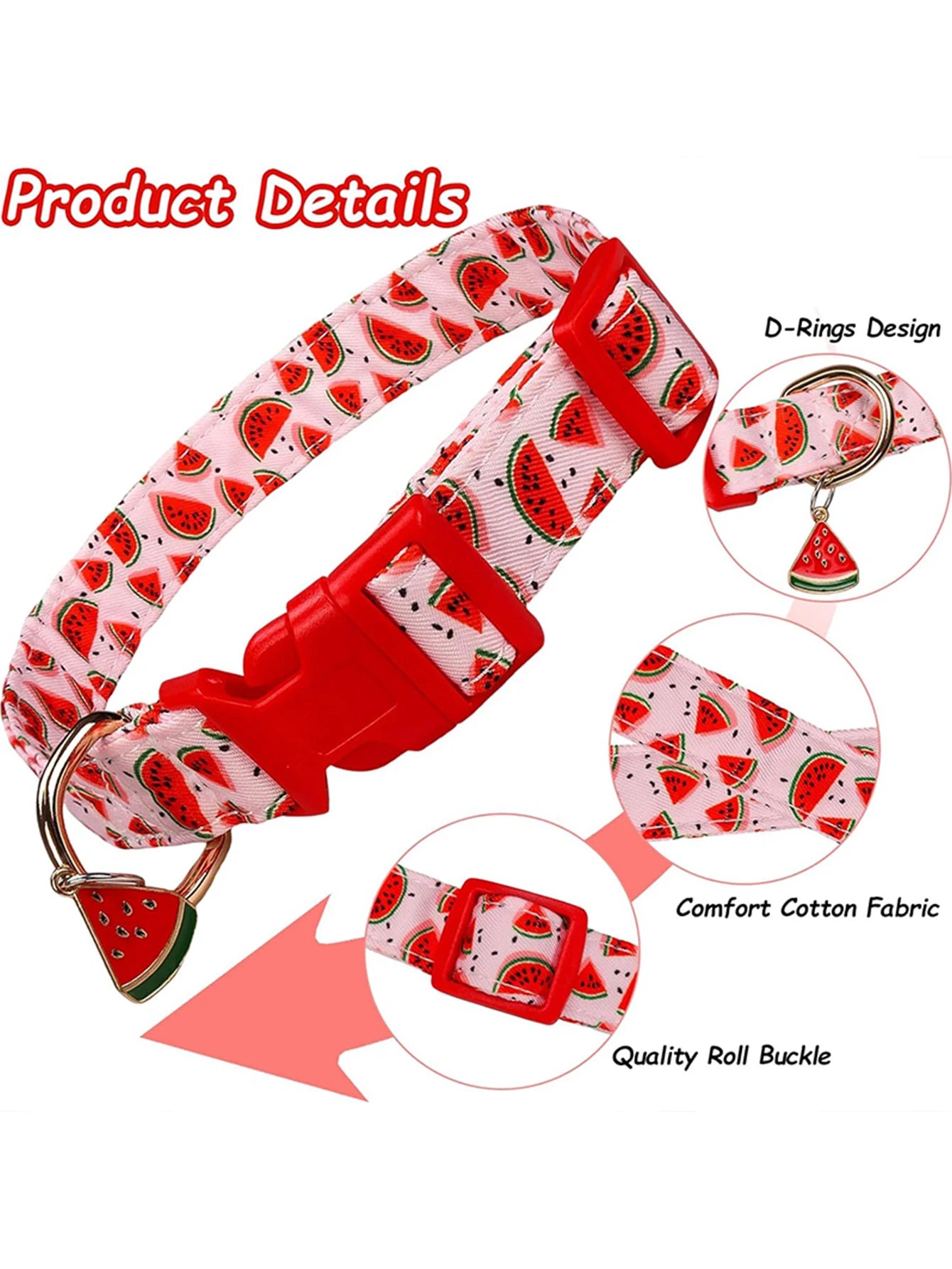 Fruit Pattern Pet Collar with Metal Pendant – Adjustable Dog & Cat Collar for Puppies and Small Pets