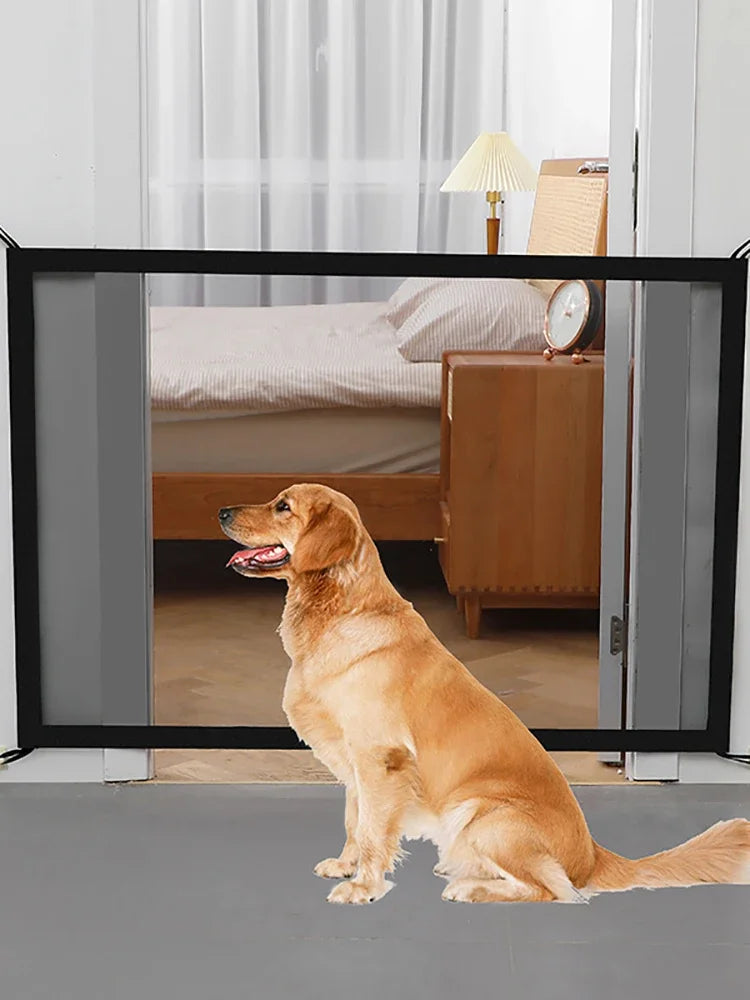 Folding Mesh Dog Safety Gate – Pet Barrier Fence with Hooks for Doorways & Stairs