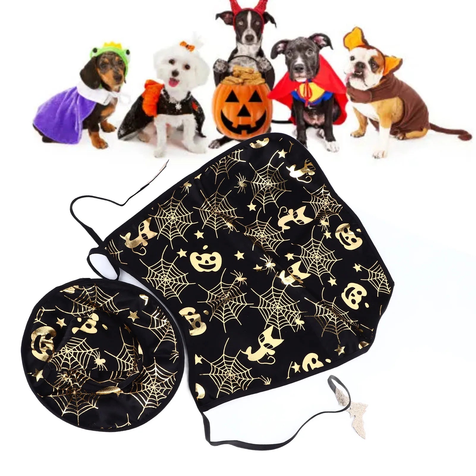 Halloween Pumpkin Cape Set – Adjustable Pet Costume for Dogs & Cats