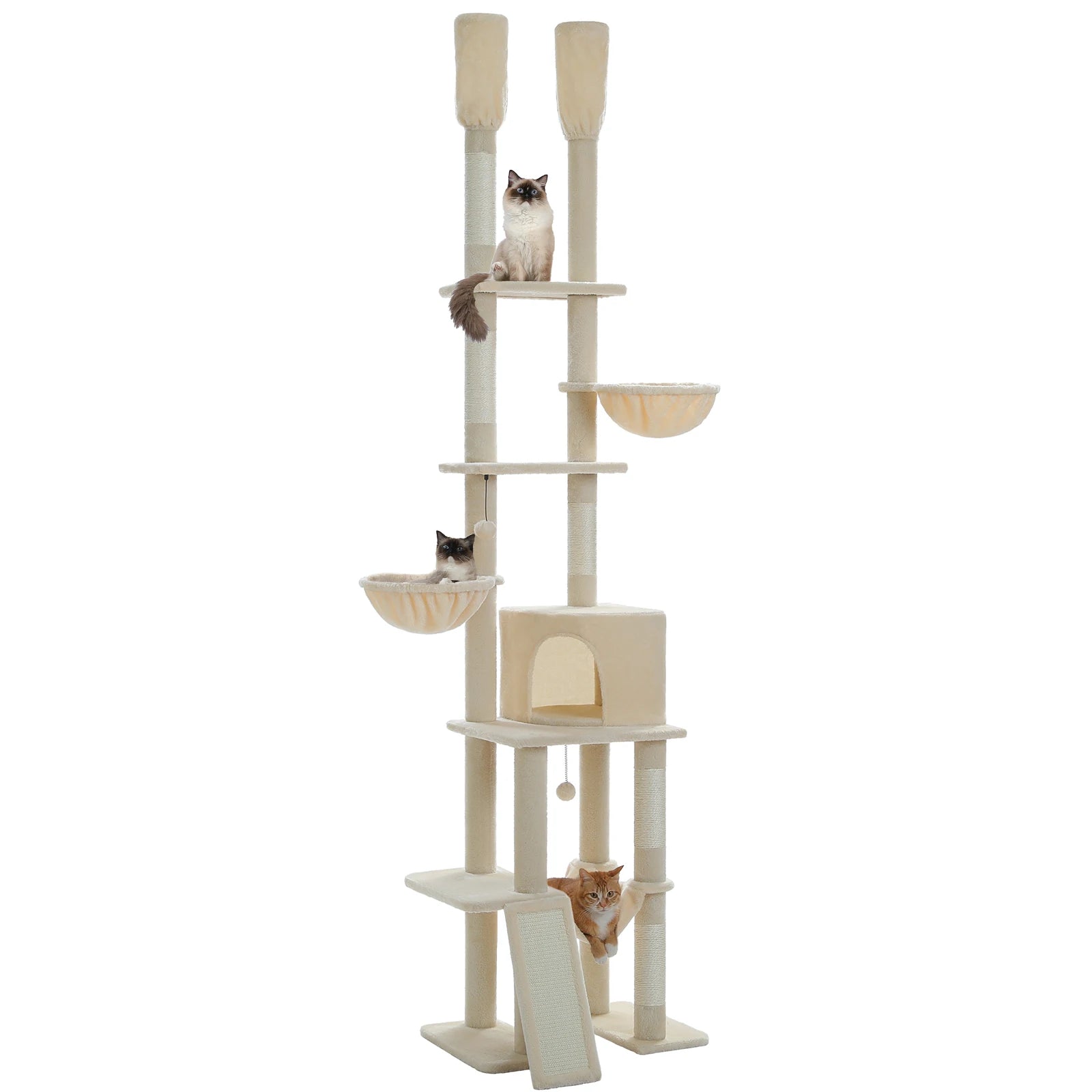 Adjustable Floor-to-Ceiling Cat Tree Tower – Tall Indoor Cat Furniture with Hammock, Cozy Condo & Sisal Scratching Posts
