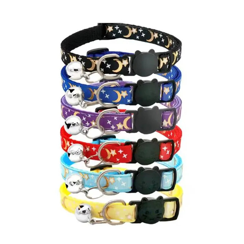 Adjustable Pet Collar with Bell – Colorful Cartoon Footprint Design for Puppies, Dogs & Cats
