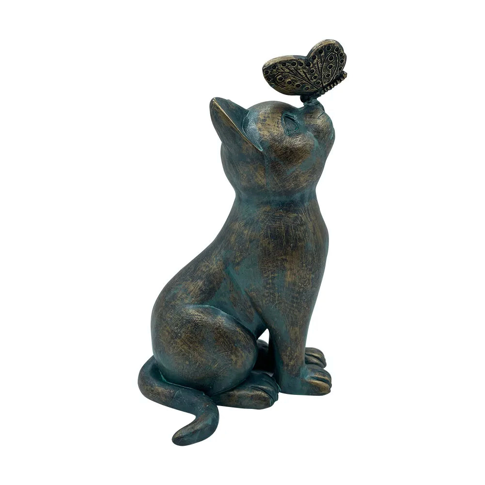 Cat Memorial Figurine – Pet Loss Sympathy Gift, Cat & Butterfly Curiosity Garden Statue, Fairy Art Yard Décor