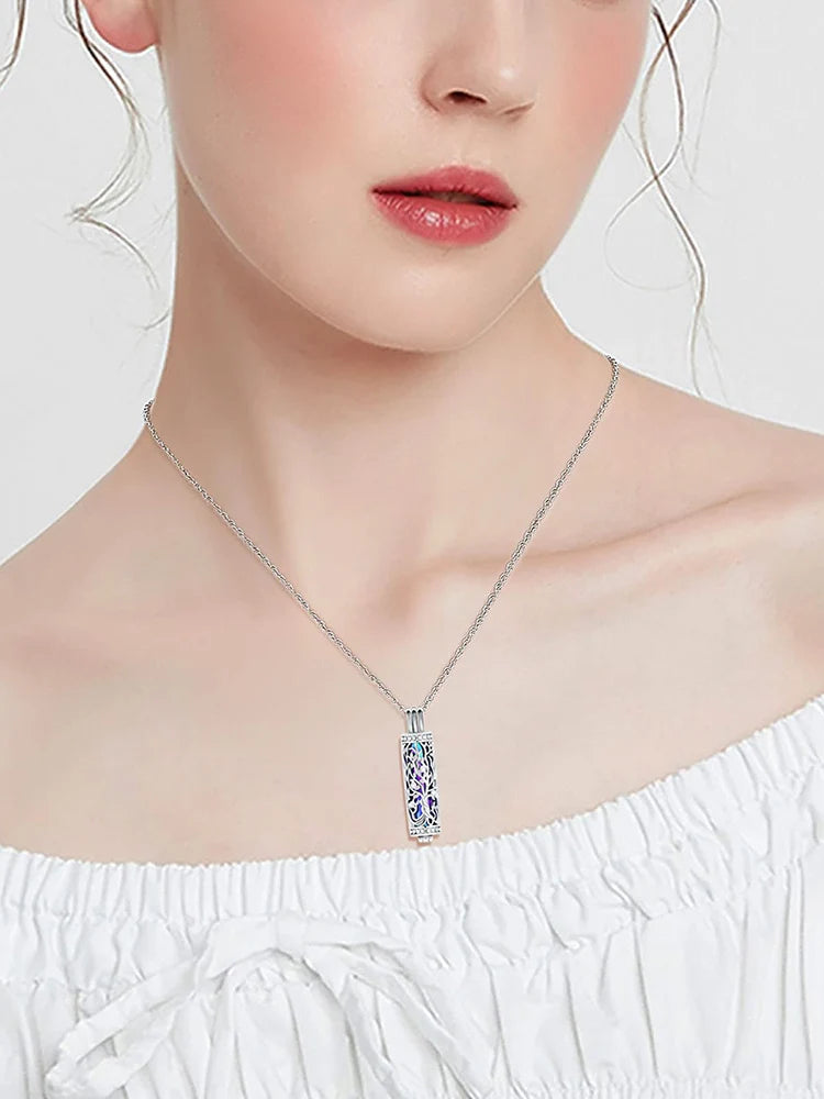 Tree of Life Cylinder Cremation Necklace – Memorial Ash Pendant for Men & Women