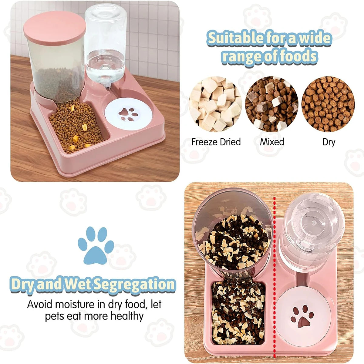 Automatic Cat Feeder & Water Dispenser – 2-in-1 Gravity Pet Food and Waterer with Tilted Bowl Design