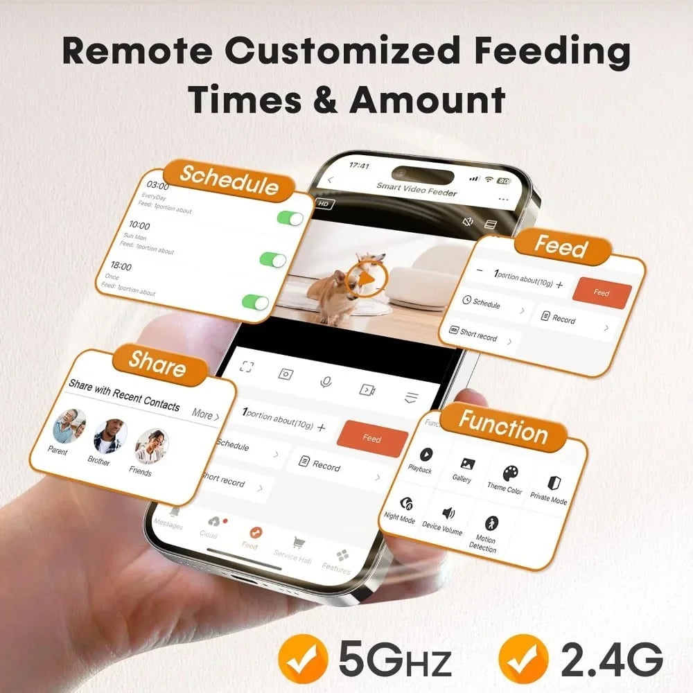 Automatic Dog & Cat Feeder with Camera – 5G WiFi Smart App Control, HD 1080P Video Recording, Timed Pet Food Dispenser