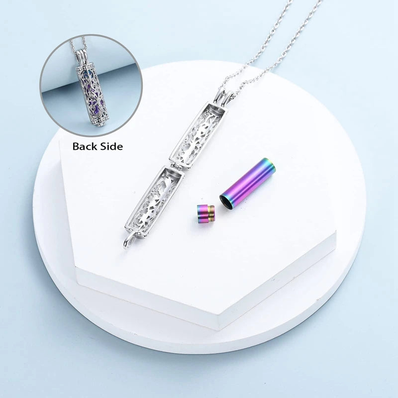 Tree of Life Cylinder Cremation Necklace – Memorial Ash Pendant for Men & Women