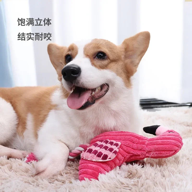 Plush Animal Squeaky Dog Toy – Bite-Resistant Corduroy Toy for Puppies & Large Dogs