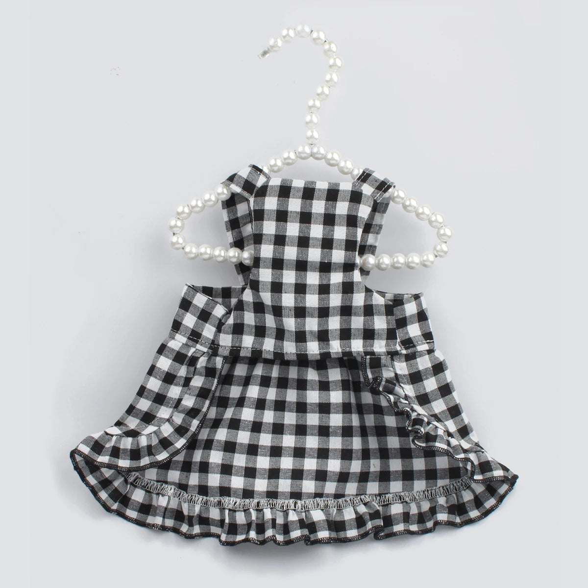 Dog Plaid Dress with Hat – Black & White Summer Outfit for Small Dogs and Puppies