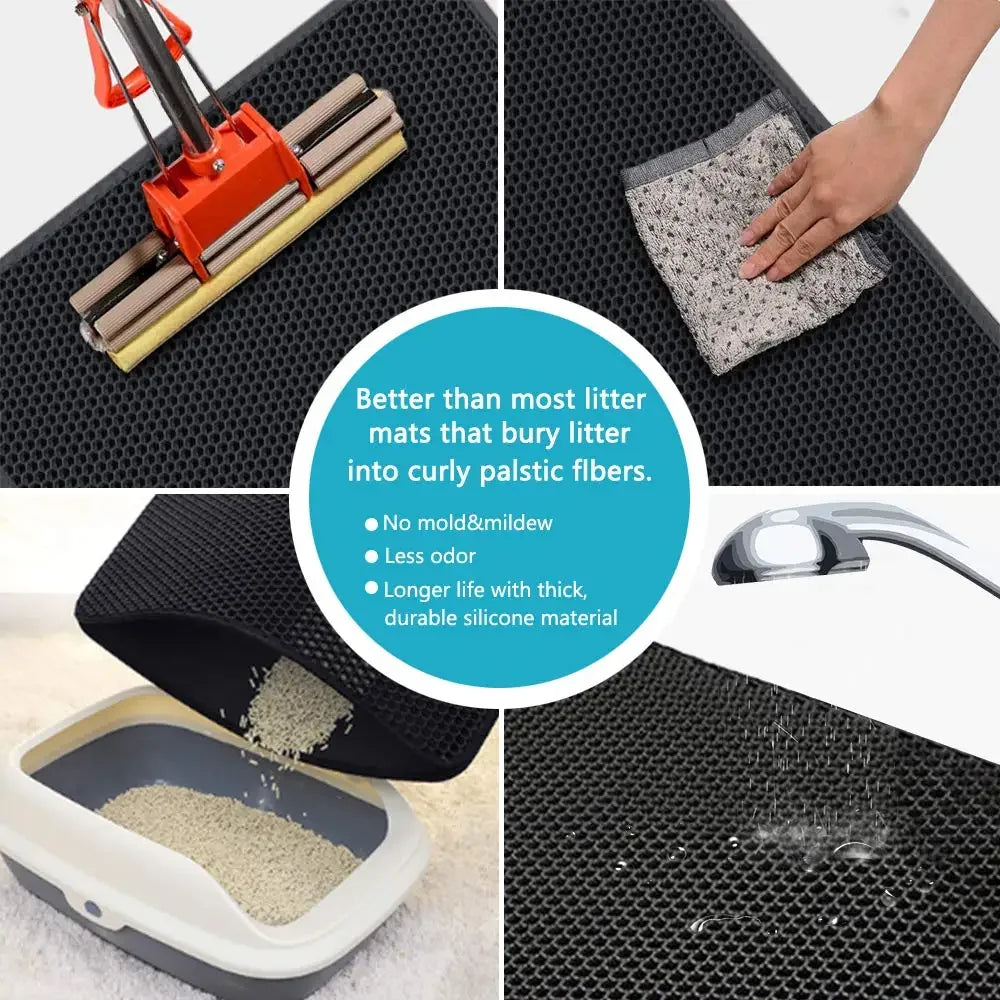 Double-Layer Waterproof Cat Litter Mat – Non-Slip, Washable Trap Pad with Bonus Gift