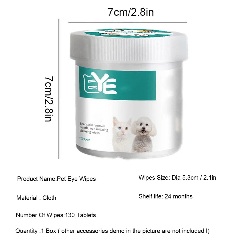 Pet Eye Wipes for Cats & Dogs – 130 Count | Tear Stain Remover Wet Wipes, Gentle No-Irritation Cleaning Formula