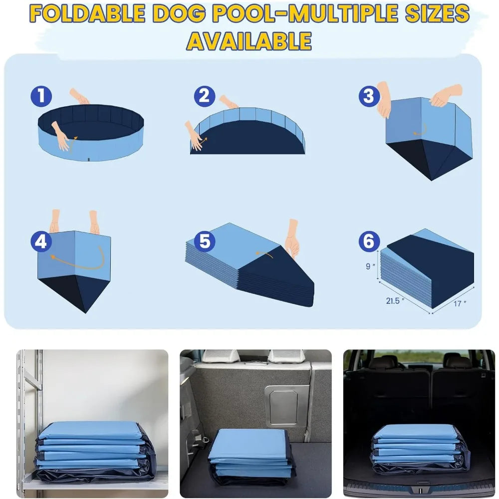 120" Foldable Kids & Dog Pool – Oversized Hard Plastic Shell, Non-Slip Outdoor Bathing Pool