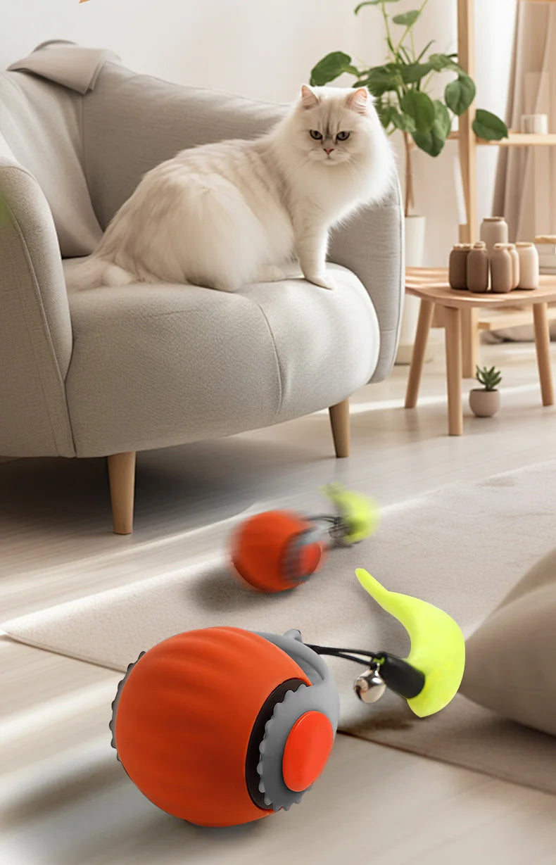 Rechargeable Automatic Cat Ball Toy – Smart Rolling Ball with Faux Tail for Interactive Play