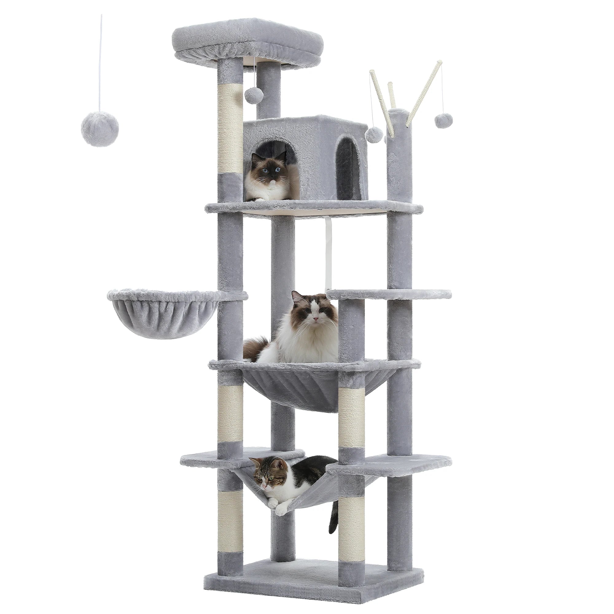 Large Multi-Level Cat Tree Tower – Tall Plush Indoor Cat Condo with Scratching Posts, Perches, Caves & Boards