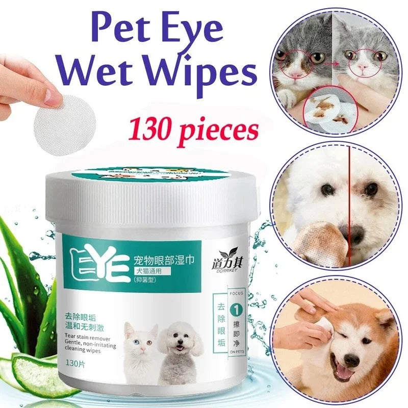 130pcs Pet Eye Wipes – Tear Stain Remover & Gentle Cleaning for Dogs & Cats