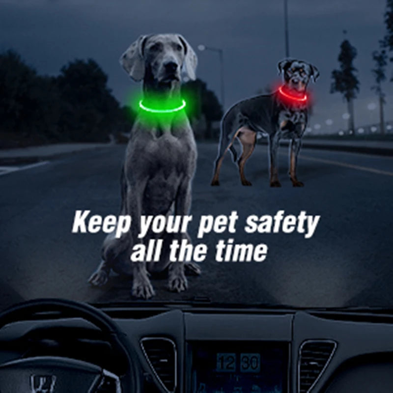 USB Charging LED Luminous Dog Collar – Adjustable Flashing Safety Light Necklace for Dogs & Cats