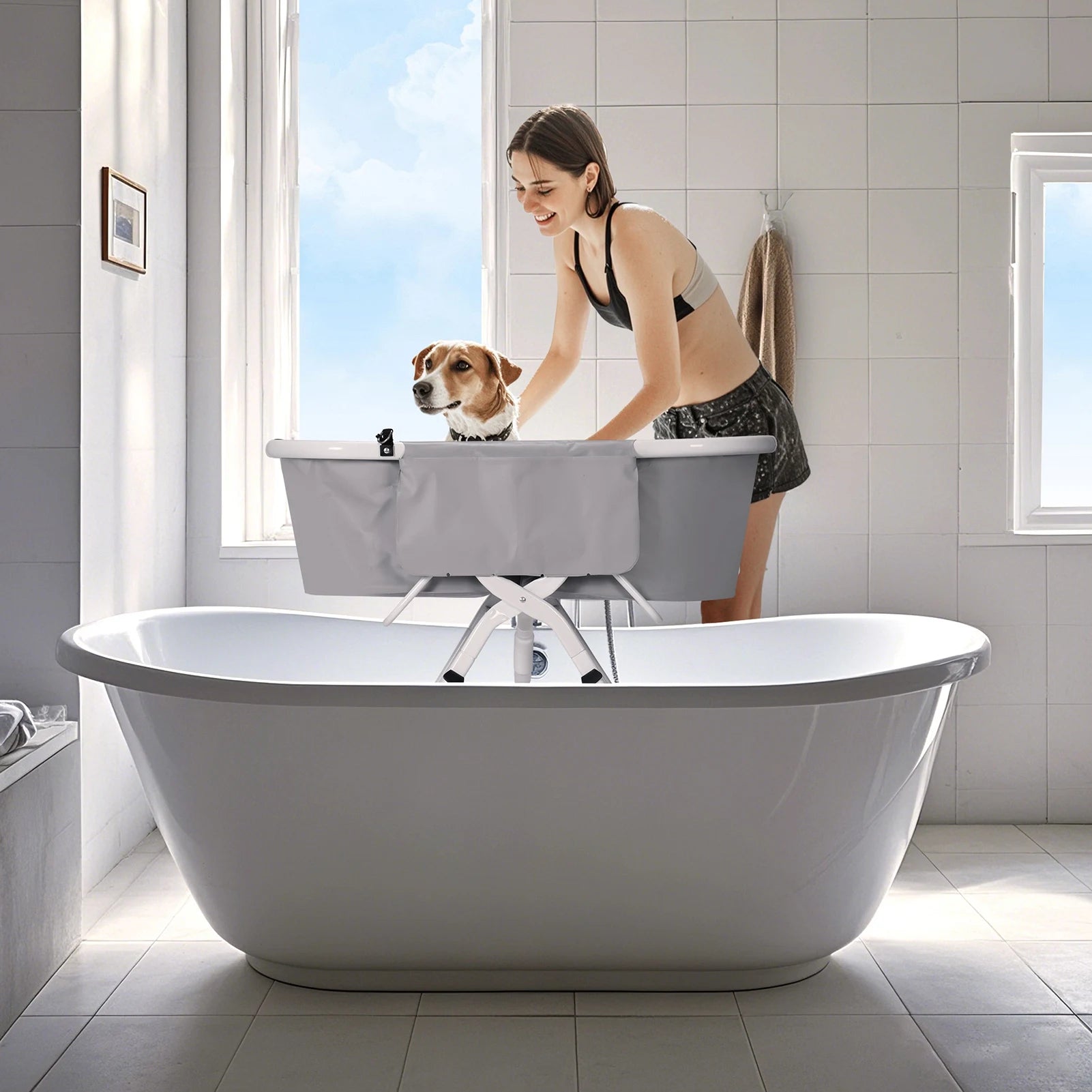 Portable Pet Bathtub – Foldable Elevated Dog Bath Tub for Small & Medium Dogs, Pet Washing Pool for Bathing, Shower & Grooming