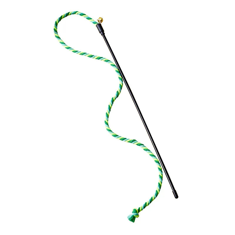 Feather Cat Teaser Wand Toy – Interactive Cat Toy with Satin Ribbon & Bell, Kitten Play Stick for Indoor Exercise